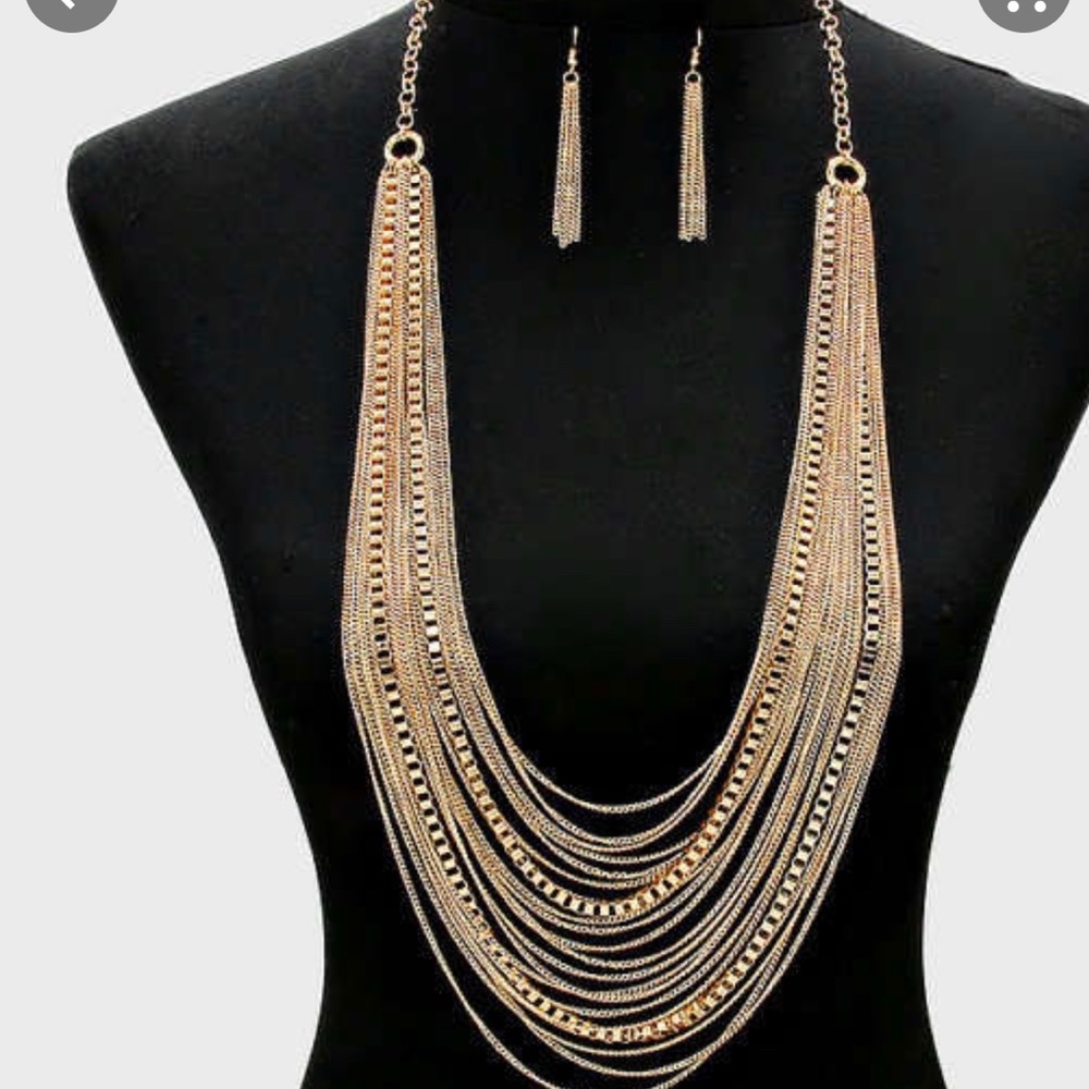 Gold necklace and earrings